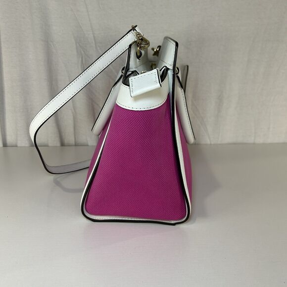 MICHAEL KORS Fuschia White Leather Selma Satchel Purse Long Strap & Dbl. Handles - Picture 5 of 16